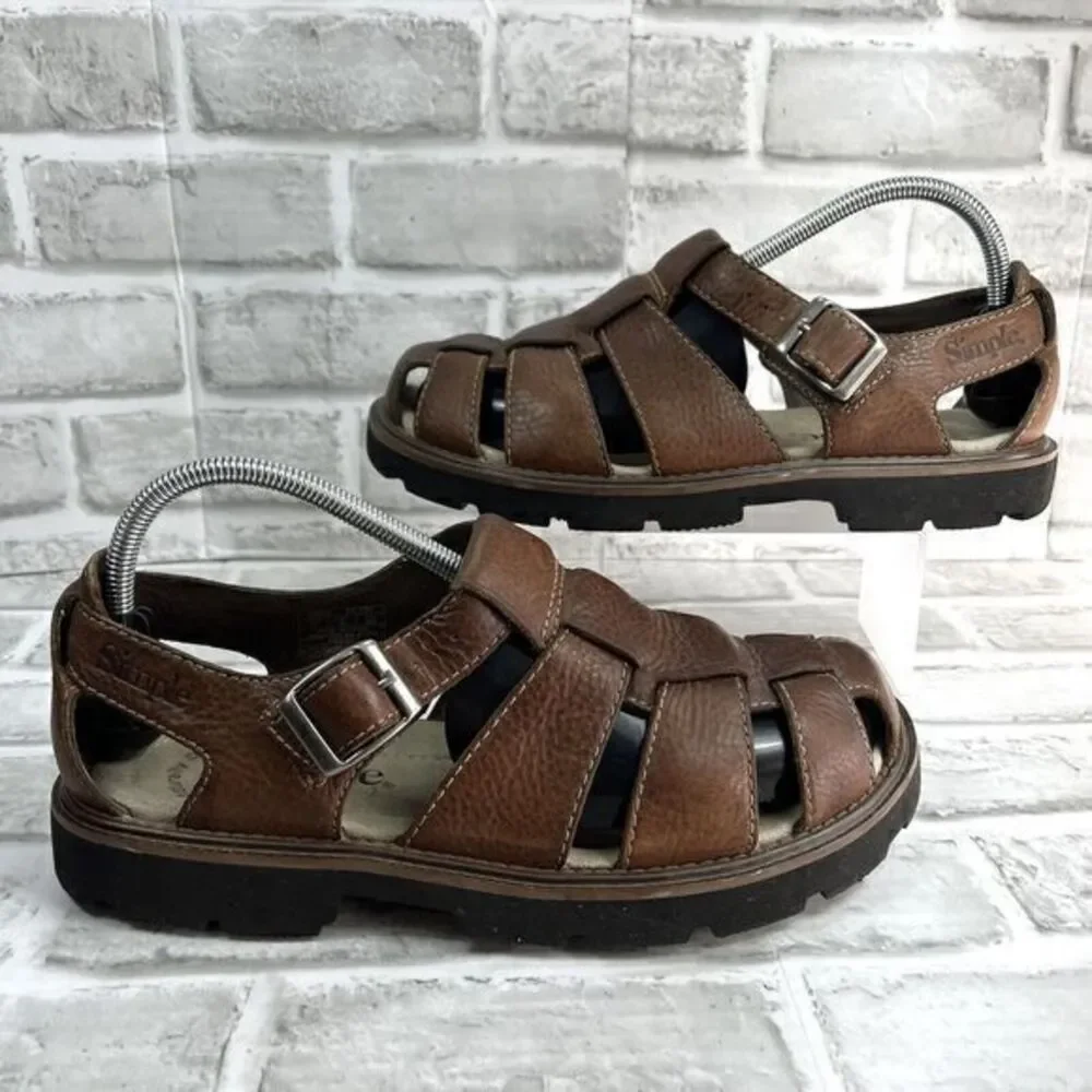 Simple Shoes Men's Size 9 Brown Leather Comfort Fisherman Sandals